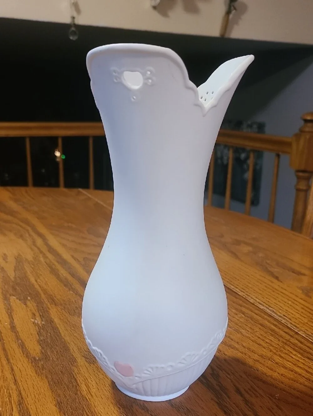 Precious Moments White and Pink Porcelain Vase with Girl Motif